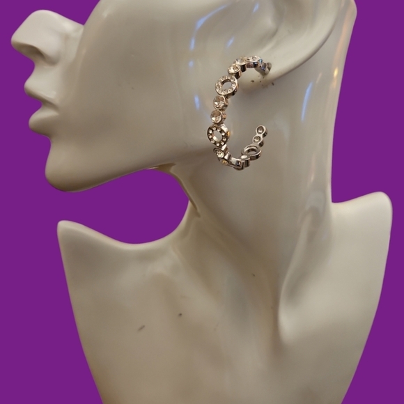 Formal Glamorous Rhinestone Circle Hoop Post Earrings - Picture 1 of 6